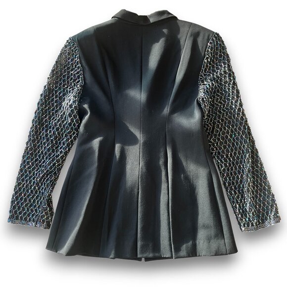 NWOT, Vintage Lulu Bravo Blazer, Iridescent Beaded Sleeves, Sz 12  - Picture 4 of 16